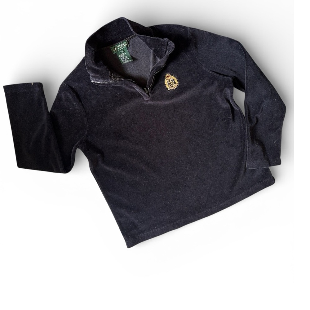 Lauren Ralph Lauren ladies Size PS Black half zip cotton fleece pullover sweater